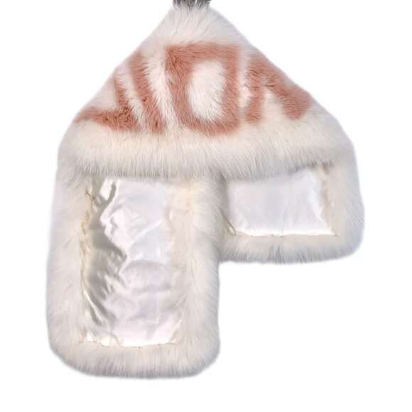 Fendi Fox Fur & Silk Womens Scarf With Buckle White & Pink - Picture 2 of 7